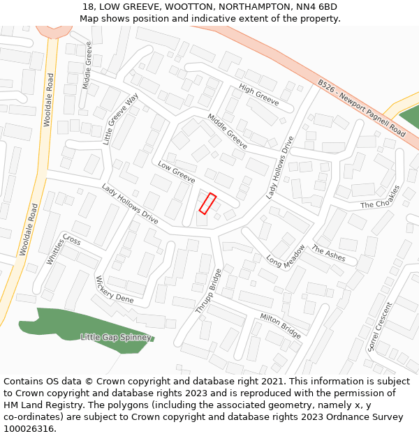 18, LOW GREEVE, WOOTTON, NORTHAMPTON, NN4 6BD: Location map and indicative extent of plot