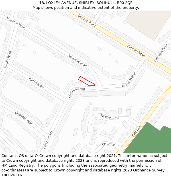 18, LOXLEY AVENUE, SHIRLEY, SOLIHULL, B90 2QF: Location map and indicative extent of plot