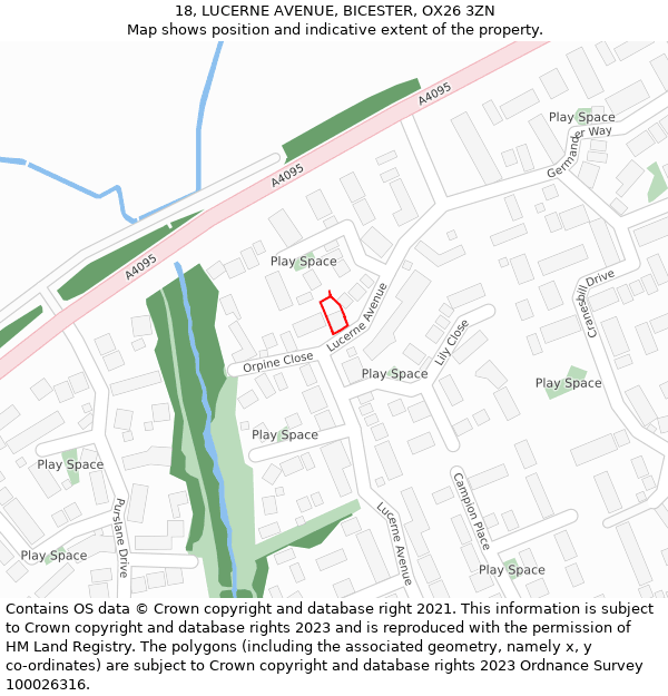 18, LUCERNE AVENUE, BICESTER, OX26 3ZN: Location map and indicative extent of plot