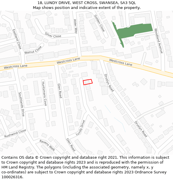 18, LUNDY DRIVE, WEST CROSS, SWANSEA, SA3 5QL: Location map and indicative extent of plot