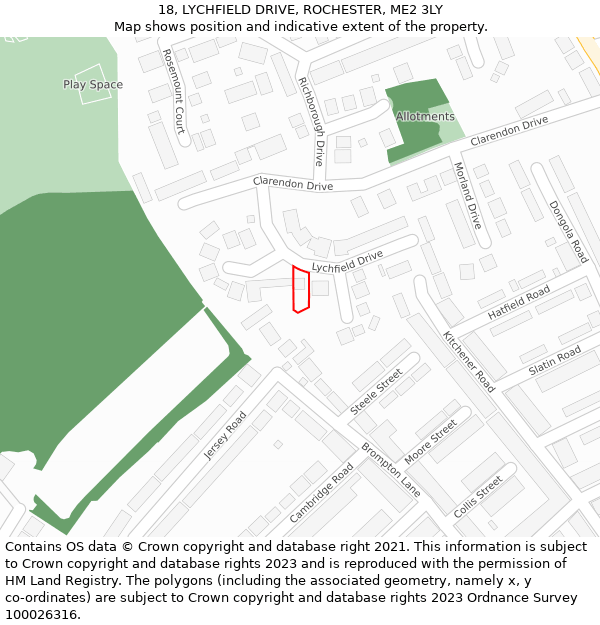 18, LYCHFIELD DRIVE, ROCHESTER, ME2 3LY: Location map and indicative extent of plot