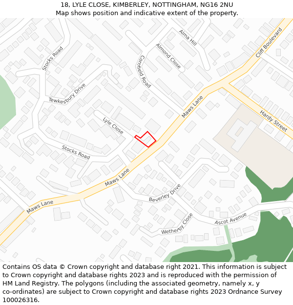 18, LYLE CLOSE, KIMBERLEY, NOTTINGHAM, NG16 2NU: Location map and indicative extent of plot