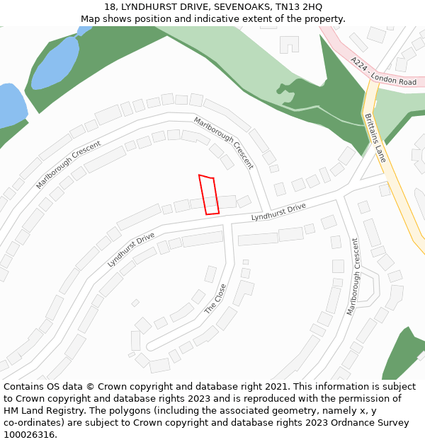 18, LYNDHURST DRIVE, SEVENOAKS, TN13 2HQ: Location map and indicative extent of plot