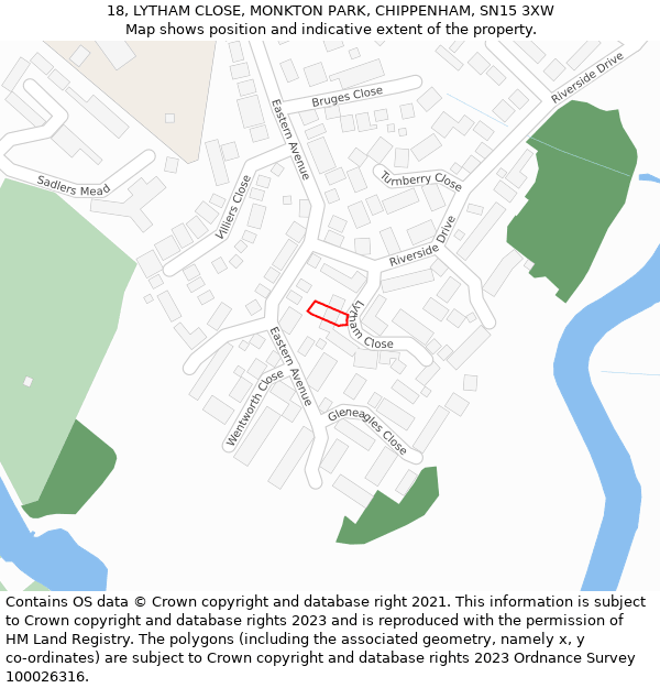 18, LYTHAM CLOSE, MONKTON PARK, CHIPPENHAM, SN15 3XW: Location map and indicative extent of plot