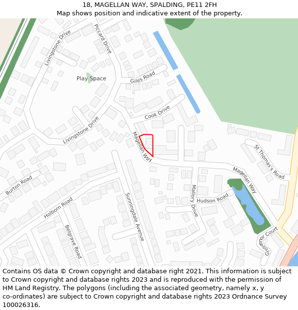 18, MAGELLAN WAY, SPALDING, PE11 2FH: Location map and indicative extent of plot