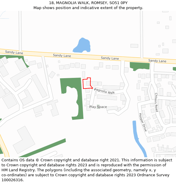 18, MAGNOLIA WALK, ROMSEY, SO51 0PY: Location map and indicative extent of plot