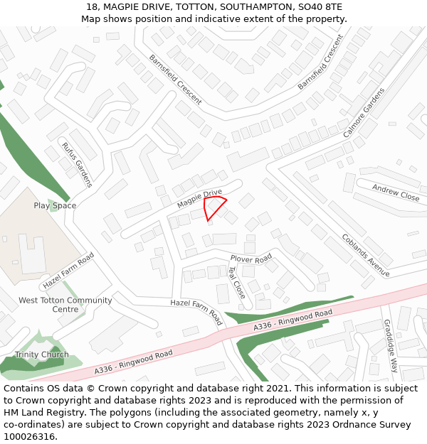 18, MAGPIE DRIVE, TOTTON, SOUTHAMPTON, SO40 8TE: Location map and indicative extent of plot