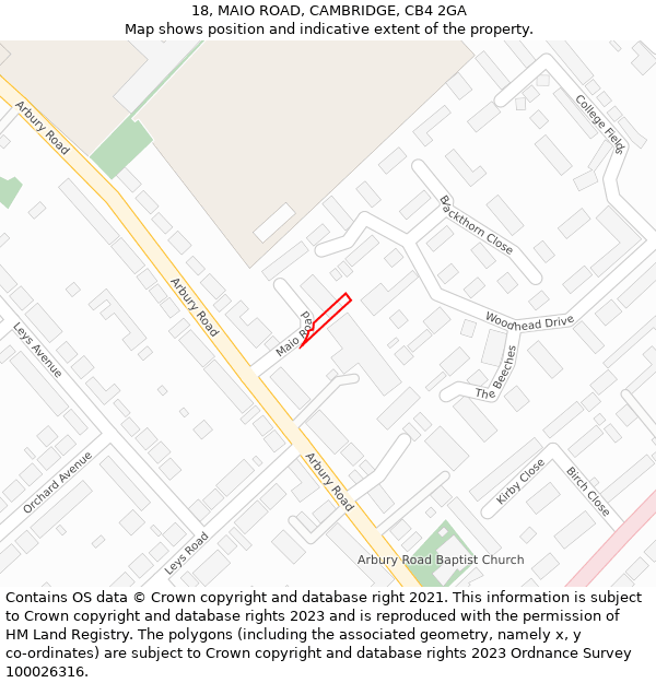 18, MAIO ROAD, CAMBRIDGE, CB4 2GA: Location map and indicative extent of plot