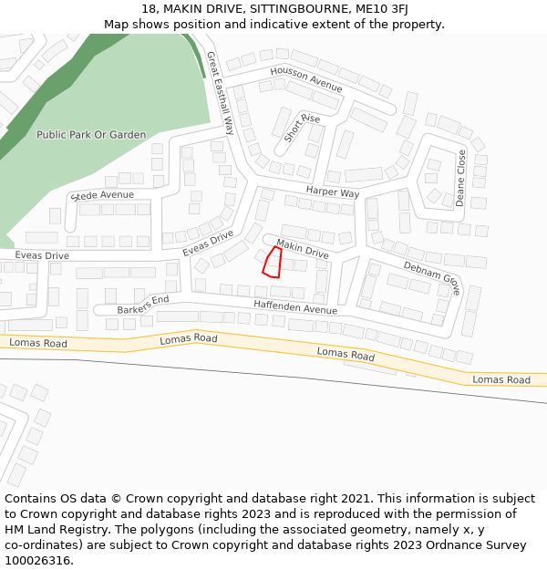 18, MAKIN DRIVE, SITTINGBOURNE, ME10 3FJ: Location map and indicative extent of plot