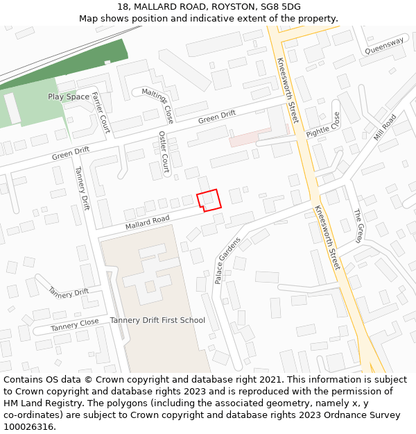 18, MALLARD ROAD, ROYSTON, SG8 5DG: Location map and indicative extent of plot