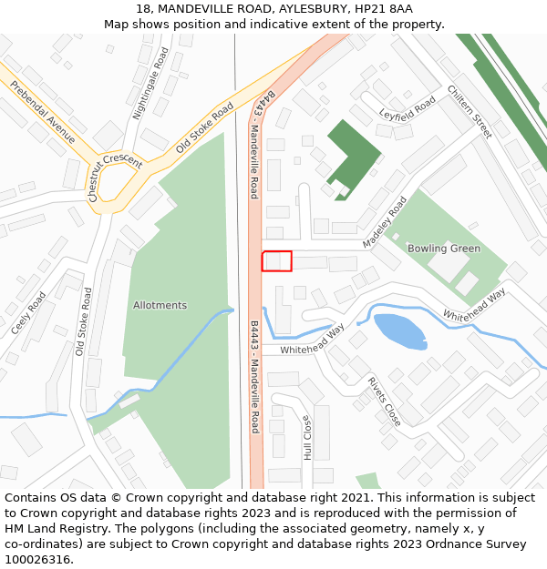 18, MANDEVILLE ROAD, AYLESBURY, HP21 8AA: Location map and indicative extent of plot