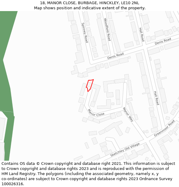 18, MANOR CLOSE, BURBAGE, HINCKLEY, LE10 2NL: Location map and indicative extent of plot