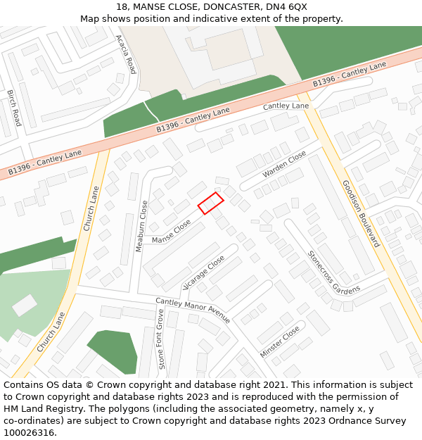 18, MANSE CLOSE, DONCASTER, DN4 6QX: Location map and indicative extent of plot