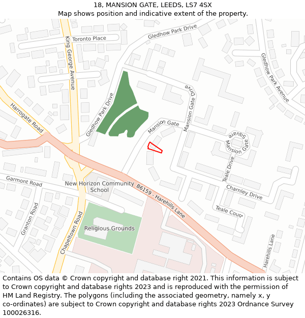 18, MANSION GATE, LEEDS, LS7 4SX: Location map and indicative extent of plot