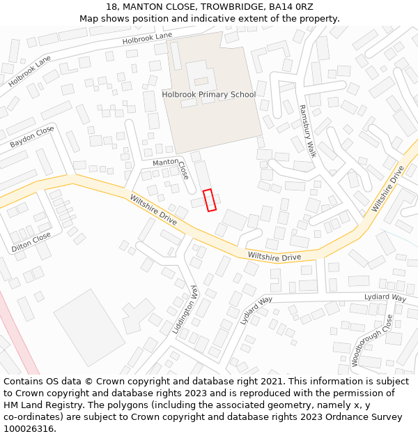 18, MANTON CLOSE, TROWBRIDGE, BA14 0RZ: Location map and indicative extent of plot