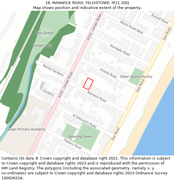 18, MANWICK ROAD, FELIXSTOWE, IP11 2DQ: Location map and indicative extent of plot