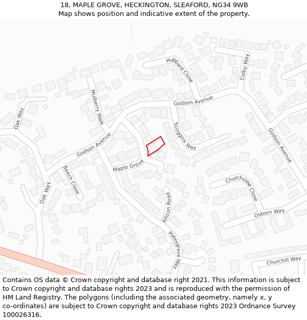 18, MAPLE GROVE, HECKINGTON, SLEAFORD, NG34 9WB: Location map and indicative extent of plot