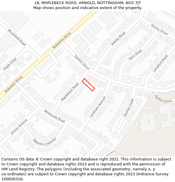 18, MAPLEBECK ROAD, ARNOLD, NOTTINGHAM, NG5 7JT: Location map and indicative extent of plot