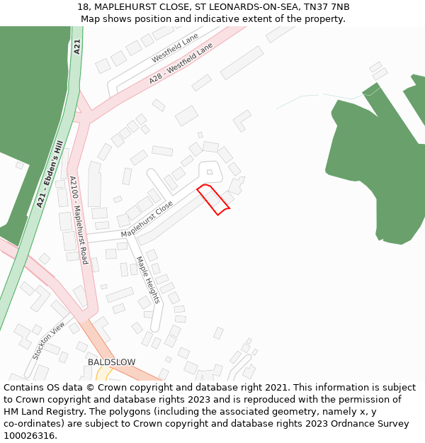 18, MAPLEHURST CLOSE, ST LEONARDS-ON-SEA, TN37 7NB: Location map and indicative extent of plot