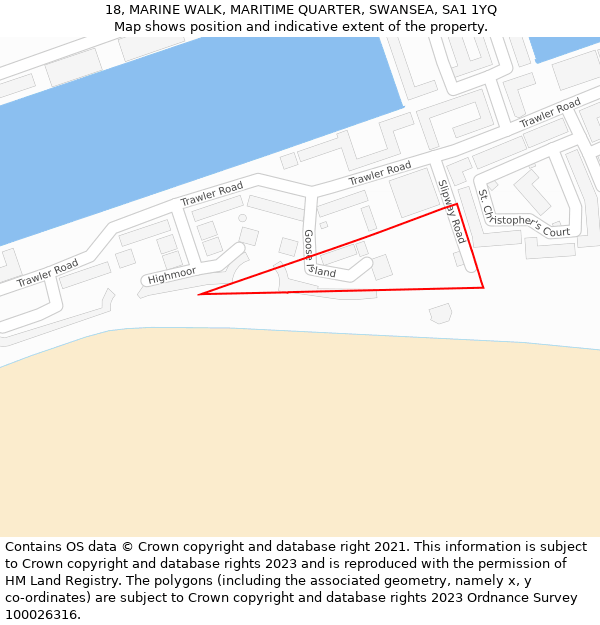 18, MARINE WALK, MARITIME QUARTER, SWANSEA, SA1 1YQ: Location map and indicative extent of plot