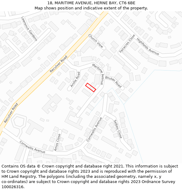 18, MARITIME AVENUE, HERNE BAY, CT6 6BE: Location map and indicative extent of plot