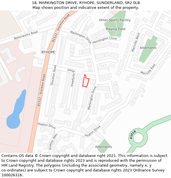 18, MARKINGTON DRIVE, RYHOPE, SUNDERLAND, SR2 0LB: Location map and indicative extent of plot