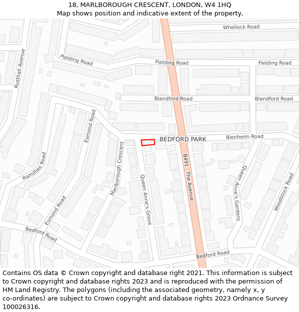 18, MARLBOROUGH CRESCENT, LONDON, W4 1HQ: Location map and indicative extent of plot