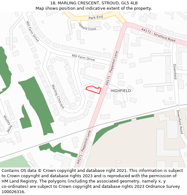 18, MARLING CRESCENT, STROUD, GL5 4LB: Location map and indicative extent of plot