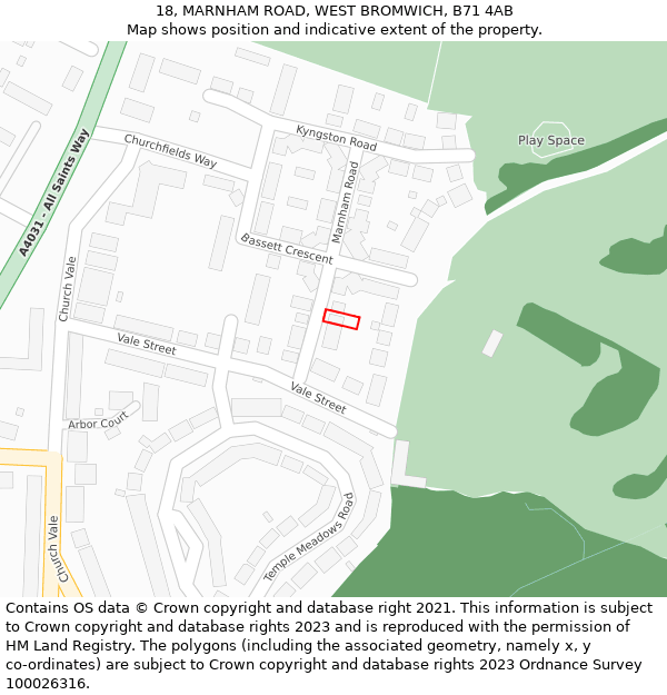18, MARNHAM ROAD, WEST BROMWICH, B71 4AB: Location map and indicative extent of plot
