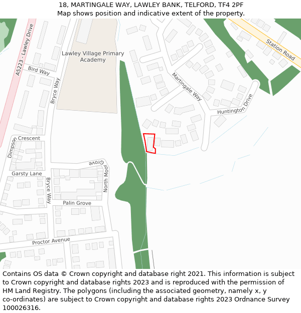 18, MARTINGALE WAY, LAWLEY BANK, TELFORD, TF4 2PF: Location map and indicative extent of plot