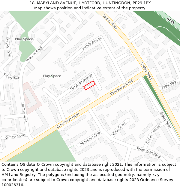 18, MARYLAND AVENUE, HARTFORD, HUNTINGDON, PE29 1PX: Location map and indicative extent of plot