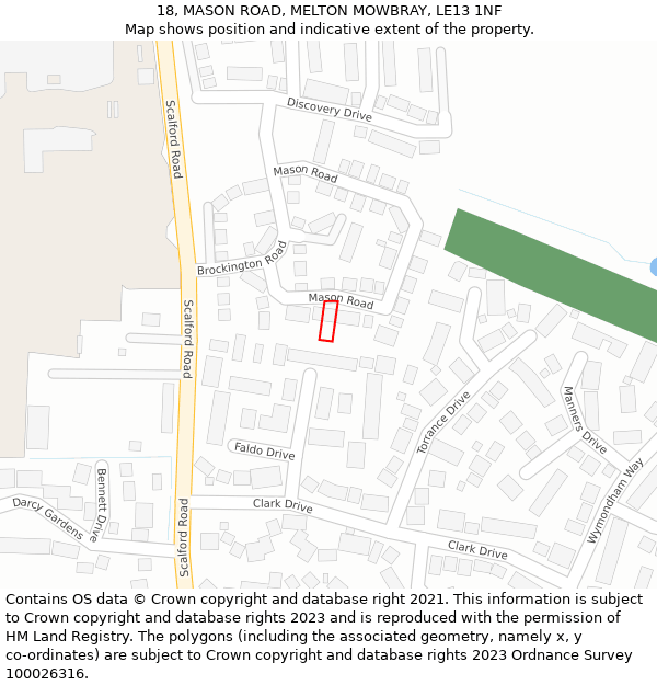 18, MASON ROAD, MELTON MOWBRAY, LE13 1NF: Location map and indicative extent of plot