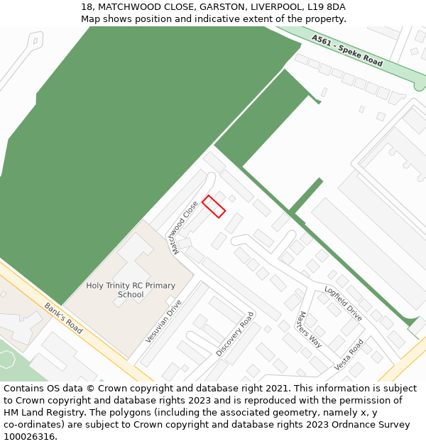 18, MATCHWOOD CLOSE, GARSTON, LIVERPOOL, L19 8DA: Location map and indicative extent of plot
