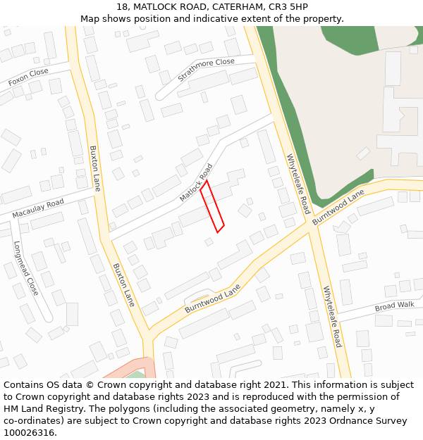 18, MATLOCK ROAD, CATERHAM, CR3 5HP: Location map and indicative extent of plot