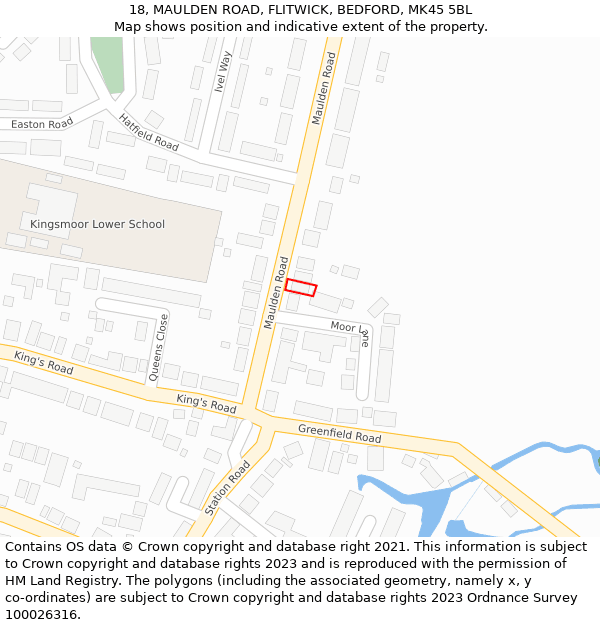 18, MAULDEN ROAD, FLITWICK, BEDFORD, MK45 5BL: Location map and indicative extent of plot