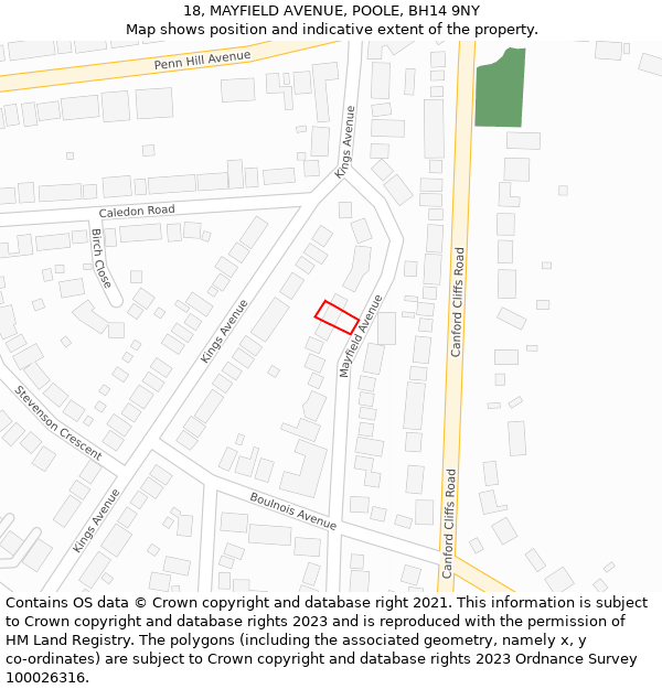18, MAYFIELD AVENUE, POOLE, BH14 9NY: Location map and indicative extent of plot