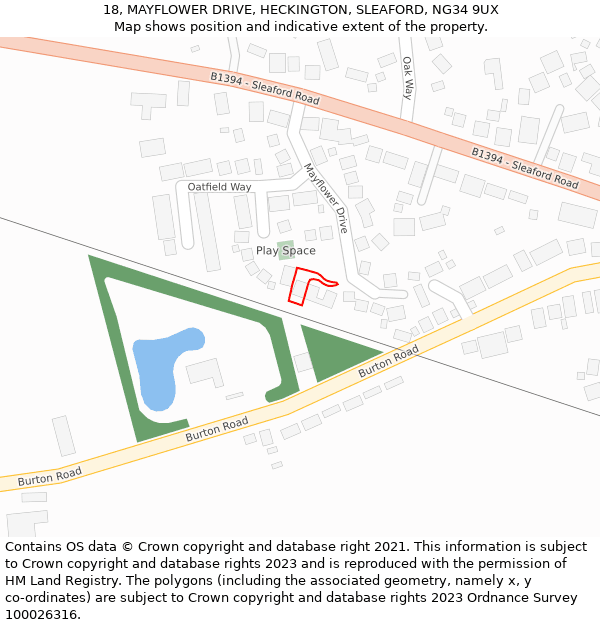 18, MAYFLOWER DRIVE, HECKINGTON, SLEAFORD, NG34 9UX: Location map and indicative extent of plot