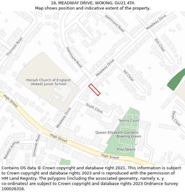 18, MEADWAY DRIVE, WOKING, GU21 4TA: Location map and indicative extent of plot