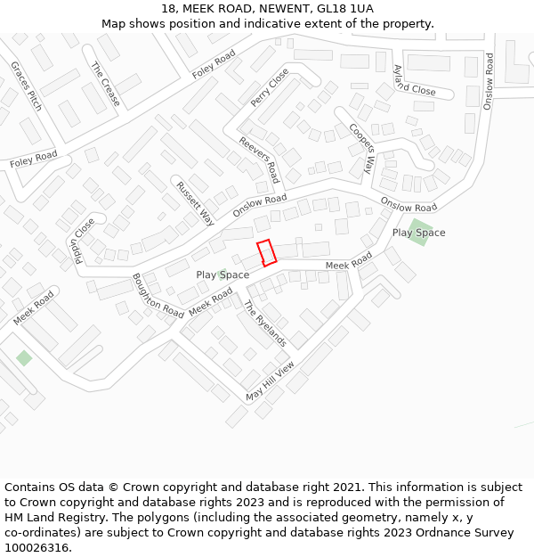 18, MEEK ROAD, NEWENT, GL18 1UA: Location map and indicative extent of plot