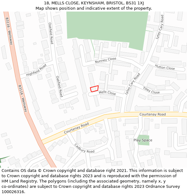 18, MELLS CLOSE, KEYNSHAM, BRISTOL, BS31 1XJ: Location map and indicative extent of plot