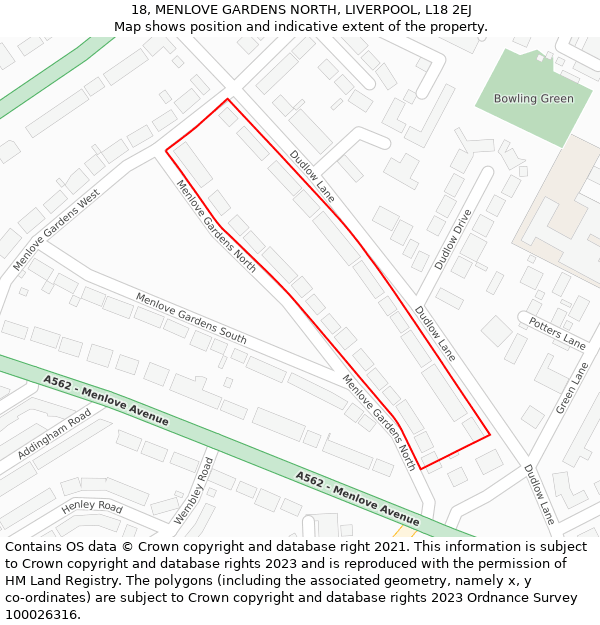 18, MENLOVE GARDENS NORTH, LIVERPOOL, L18 2EJ: Location map and indicative extent of plot