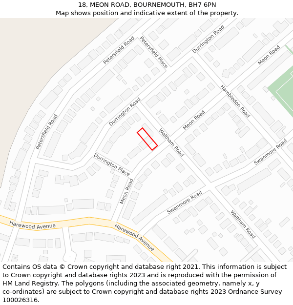 18, MEON ROAD, BOURNEMOUTH, BH7 6PN: Location map and indicative extent of plot