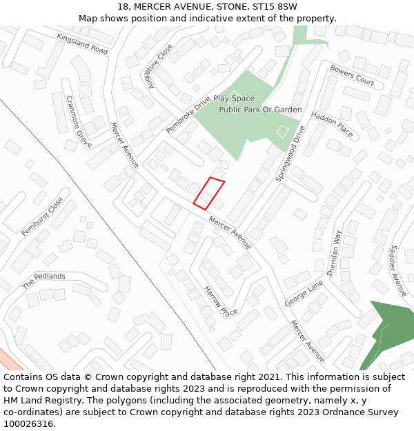 18, MERCER AVENUE, STONE, ST15 8SW: Location map and indicative extent of plot