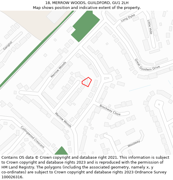 18, MERROW WOODS, GUILDFORD, GU1 2LH: Location map and indicative extent of plot