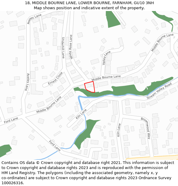 18, MIDDLE BOURNE LANE, LOWER BOURNE, FARNHAM, GU10 3NH: Location map and indicative extent of plot