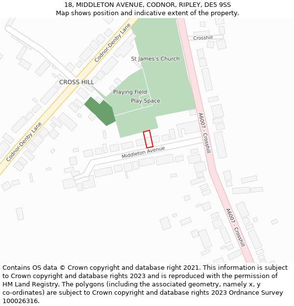 18, MIDDLETON AVENUE, CODNOR, RIPLEY, DE5 9SS: Location map and indicative extent of plot