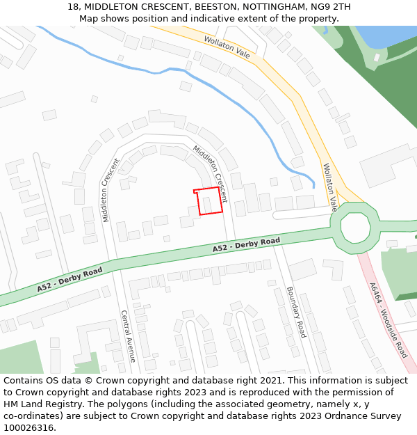 18, MIDDLETON CRESCENT, BEESTON, NOTTINGHAM, NG9 2TH: Location map and indicative extent of plot