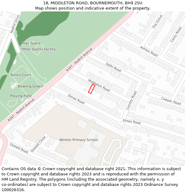 18, MIDDLETON ROAD, BOURNEMOUTH, BH9 2SU: Location map and indicative extent of plot