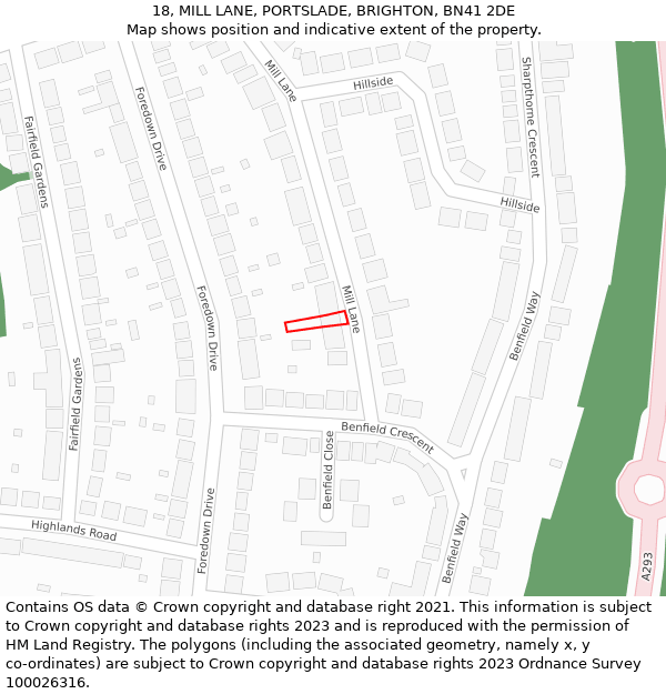 18, MILL LANE, PORTSLADE, BRIGHTON, BN41 2DE: Location map and indicative extent of plot
