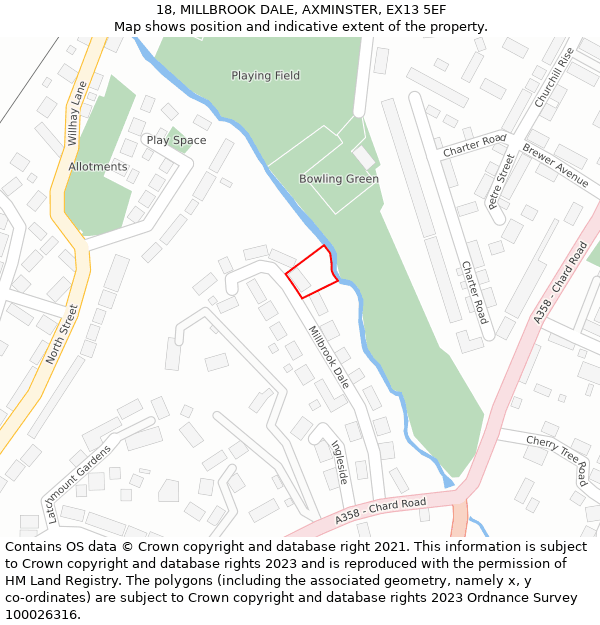 18, MILLBROOK DALE, AXMINSTER, EX13 5EF: Location map and indicative extent of plot